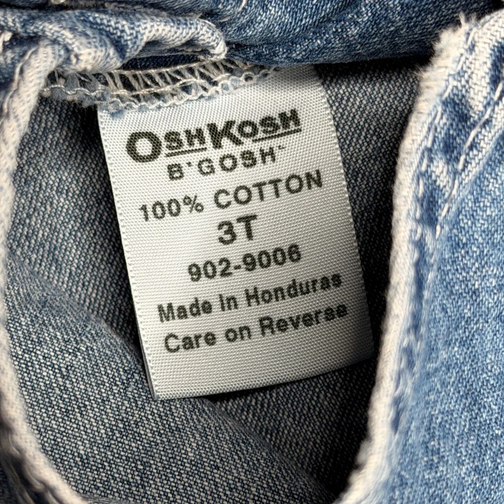 Vintage OshKosh B'gosh Overall Dress Girls 3T Blue Denim V-Back Romper Vestbak